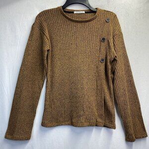 Zara Trafaluc Rustic Ribbed Knit Sweater Women Small Mustard Button Accent